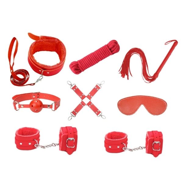 Love in Leather 9 Piece Bondage Kit - Totally Adult