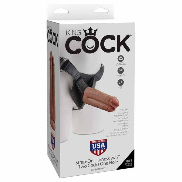 King Cock 7 Inch Two Cocks One Hole Strap On - Totally Adult